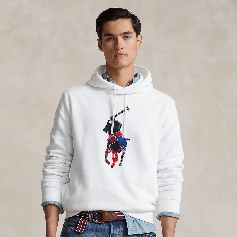NWT Polo Ralph Lauren Plaid Big Pony Fleece Hoodie Sweatshirt White 2XB Big Tall